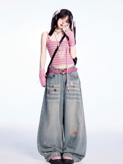 Print Light Blue Low Cartoon Sticker Vintage