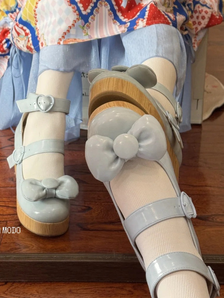 Herz Schuhe Süße Blaue Schnallen Top bei - Bow Lolita Plattform Baby