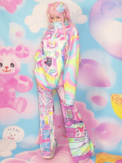 プリントスウェットシャツ ファッション 漫画 カラフル ギャル