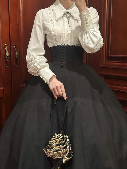 High Black Long Lolita Waist Skirt