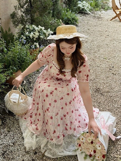 Plus Size Sweet Rose Print Maxi Dress with Lace & Bow - Hard Candy