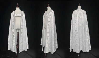 Embroidery Silver Cross Lolita Decorated Details Nun White and Cloak