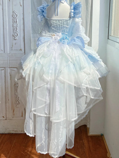 Mehrlagiges Balletcore-Thema, blaues Prinzessinnen-Lolita-Kleid, Rock, Tulpe