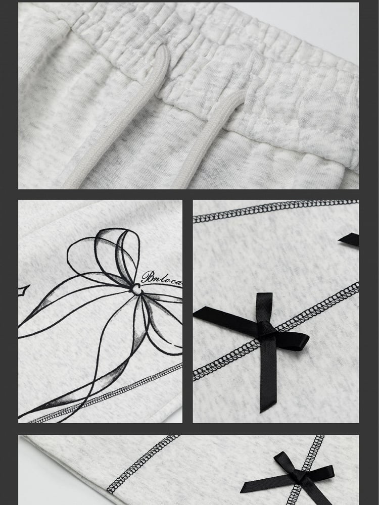 Schwarz/Hellgraue Jogginghose mit Schleife und geradem Bein