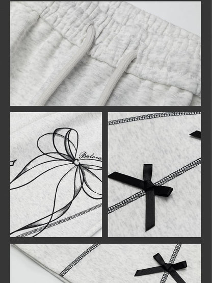 Schwarz/Hellgraue Jogginghose mit Schleife und geradem Bein