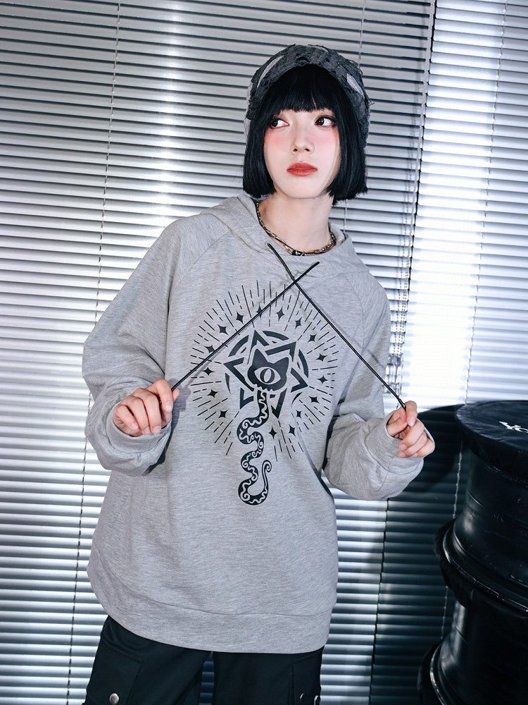 Gray Gothic Hooded Sweatshirt Featuring Snake Print - Quirky Hut