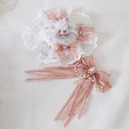 Heart Rhinestone Mini Hat Bowknot And With Lace Detachable Chains Pink Bead Lolita Gorgeous