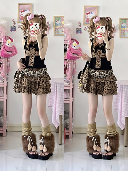 Y2K Stufenrock mit Leopardenmuster
