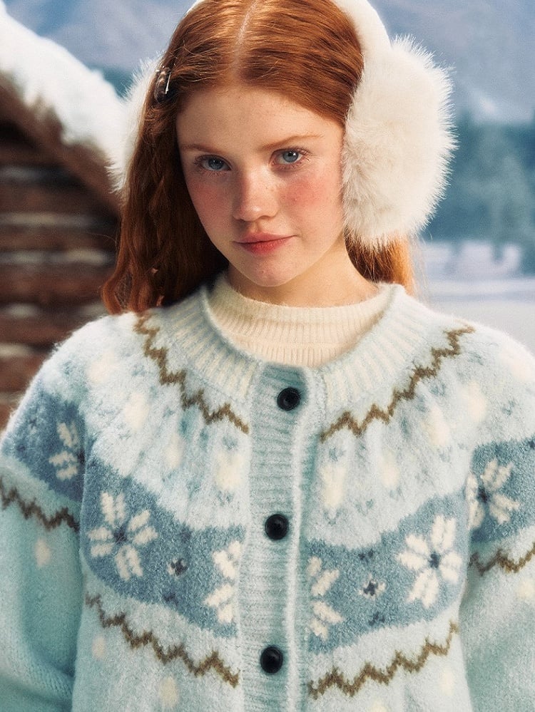 Blue Light Snowflake Cardigan Knit Vintage Pattern