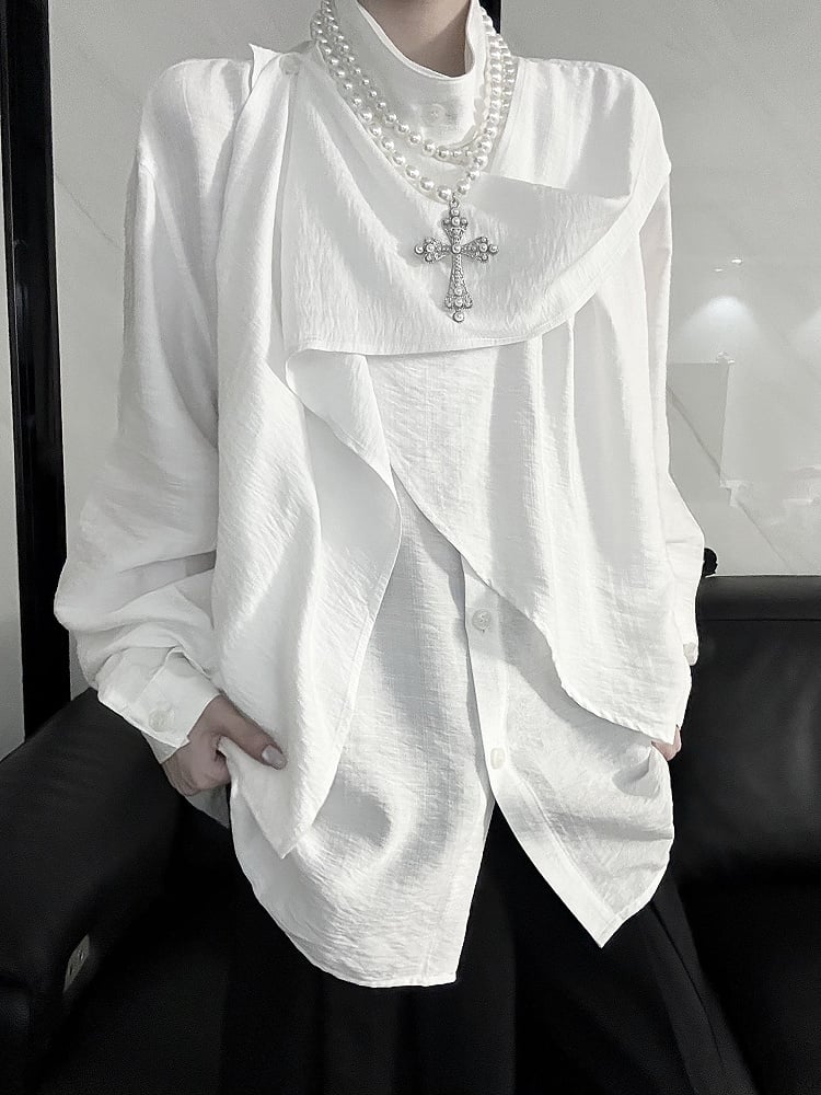 Top Neckline Scarf for Long Prince Spring Sleeve Lolita and - Summer Ouji White
