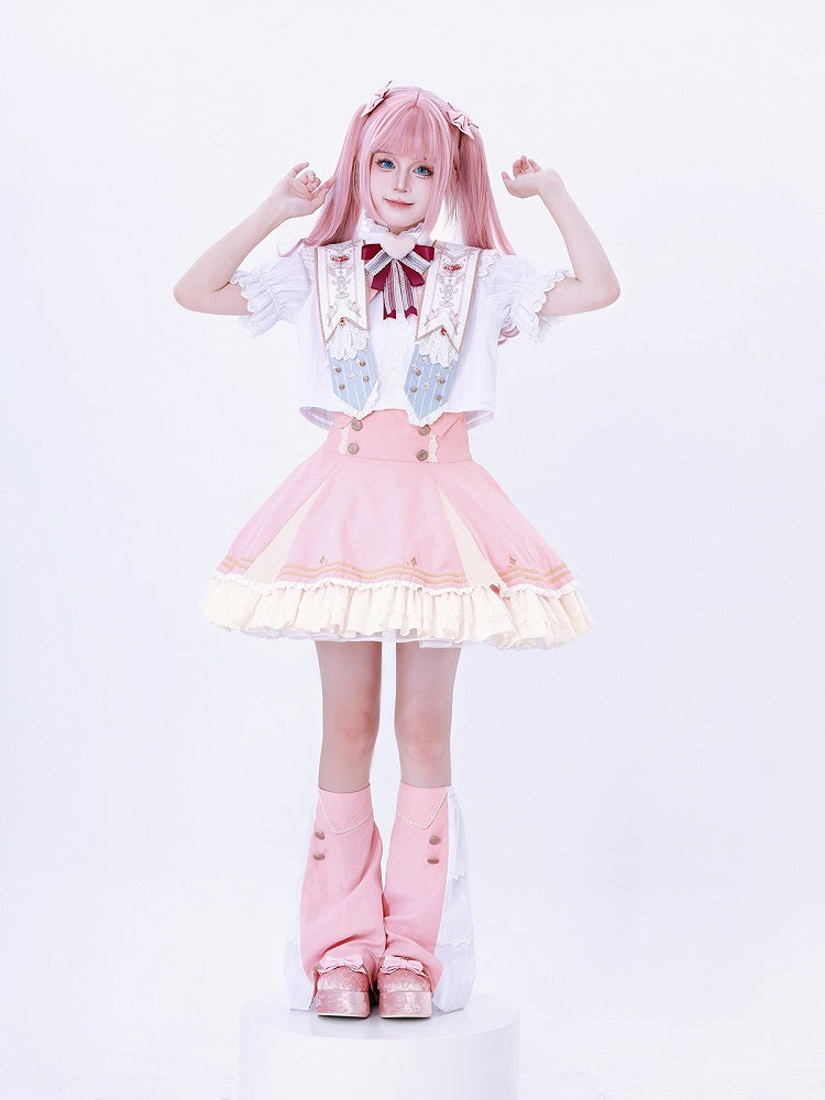 with Gold Ruffled Blouse Heart-Shaped Bow White and Red Buttons Lolita