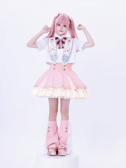 with Gold Ruffled Blouse Heart-Shaped Bow White and Red Buttons Lolita