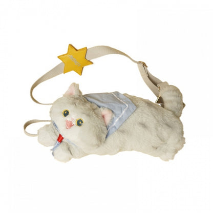 グレーのキュートな猫型ぬいぐるみクロスボディバッグ