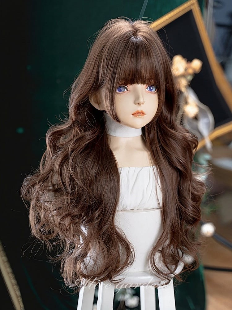 Brown Long Curly Wig Full Bangs 75cm - Alice Garden