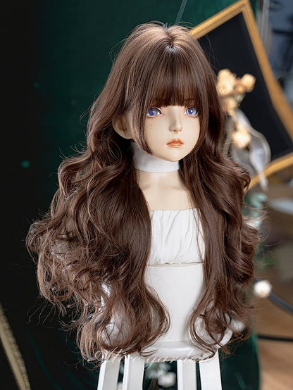 Brown Long Curly Wig Full Bangs 75cm - Alice Garden