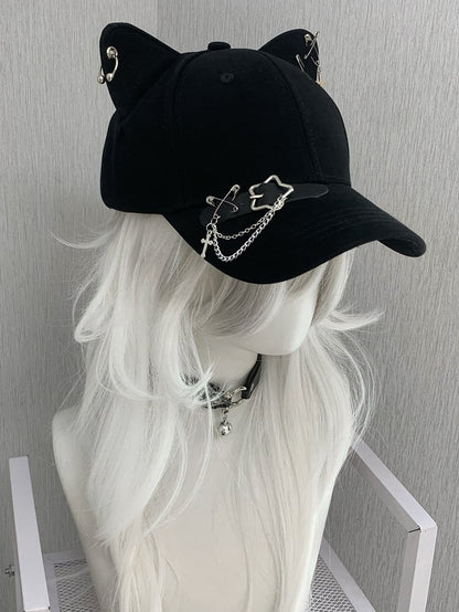 Ohrstecker Verzierte Kätzchenmütze Stern Blau/Schwarz/Gelb Kreuz Charm Schnalle