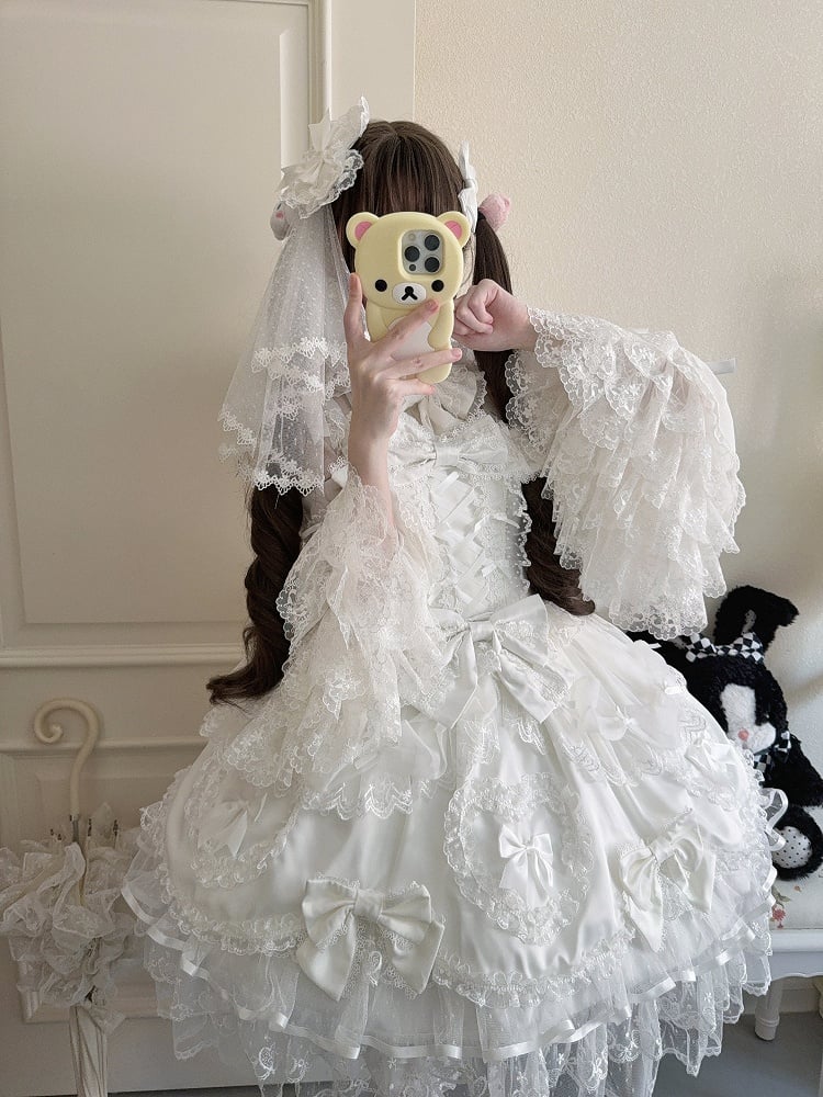 Doll-Style Dress JSK Princess Pure White Lace Lolita Details with Bow