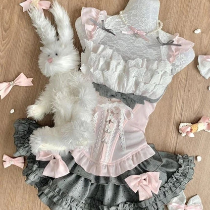 Sweet Pink Bow Cake Skirt Two-Piece Set – Summer Girl Outfit