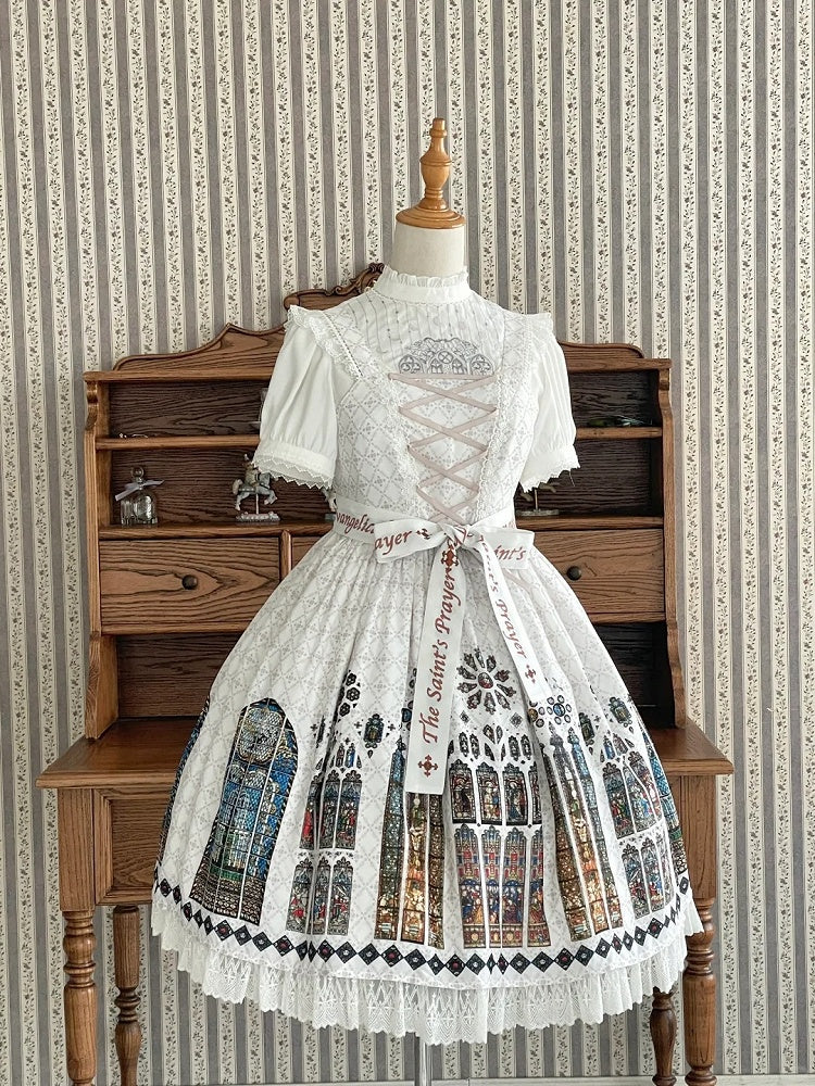 Trim Design Gothic Blouse Embroidered Lace with and White Lolita