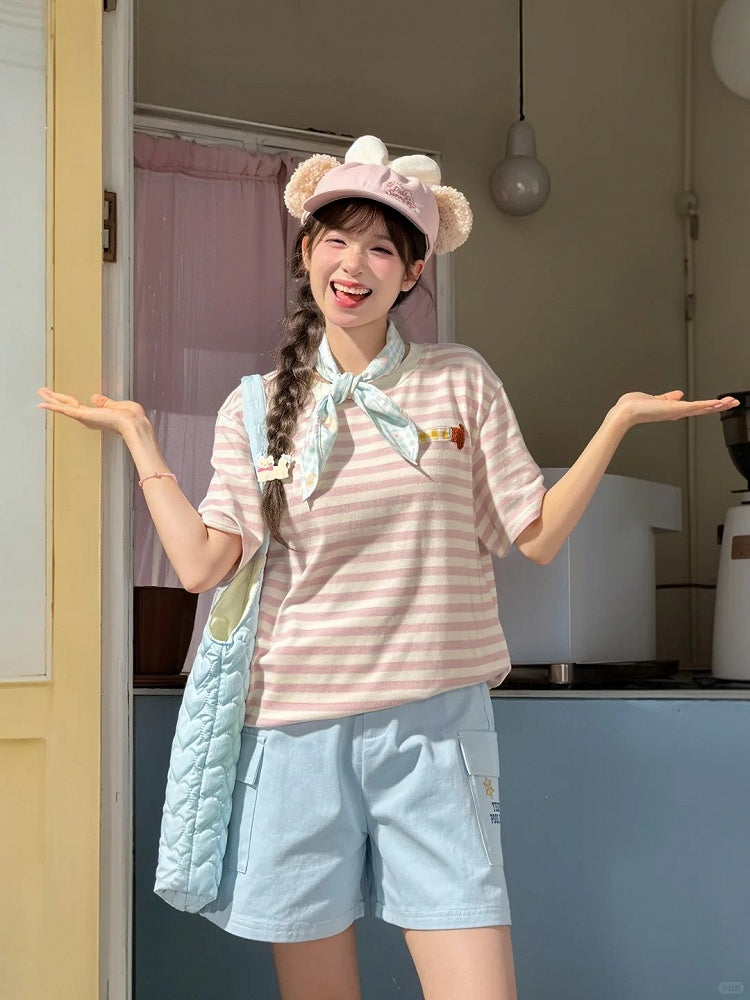 Blue High Waist Wide-leg Casual Shorts