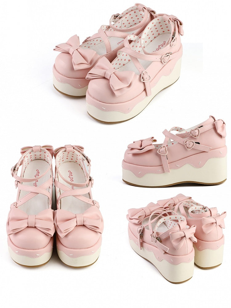 Crisscross PU Design Lolita Platforms - Pink Sweet