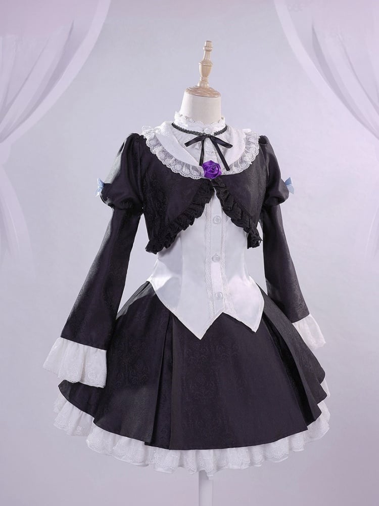 Meine kleine Schwester kann nicht dieses süße weiße Oberteil + schwarzer Mantel + Rock im Lolita-Stil sein.