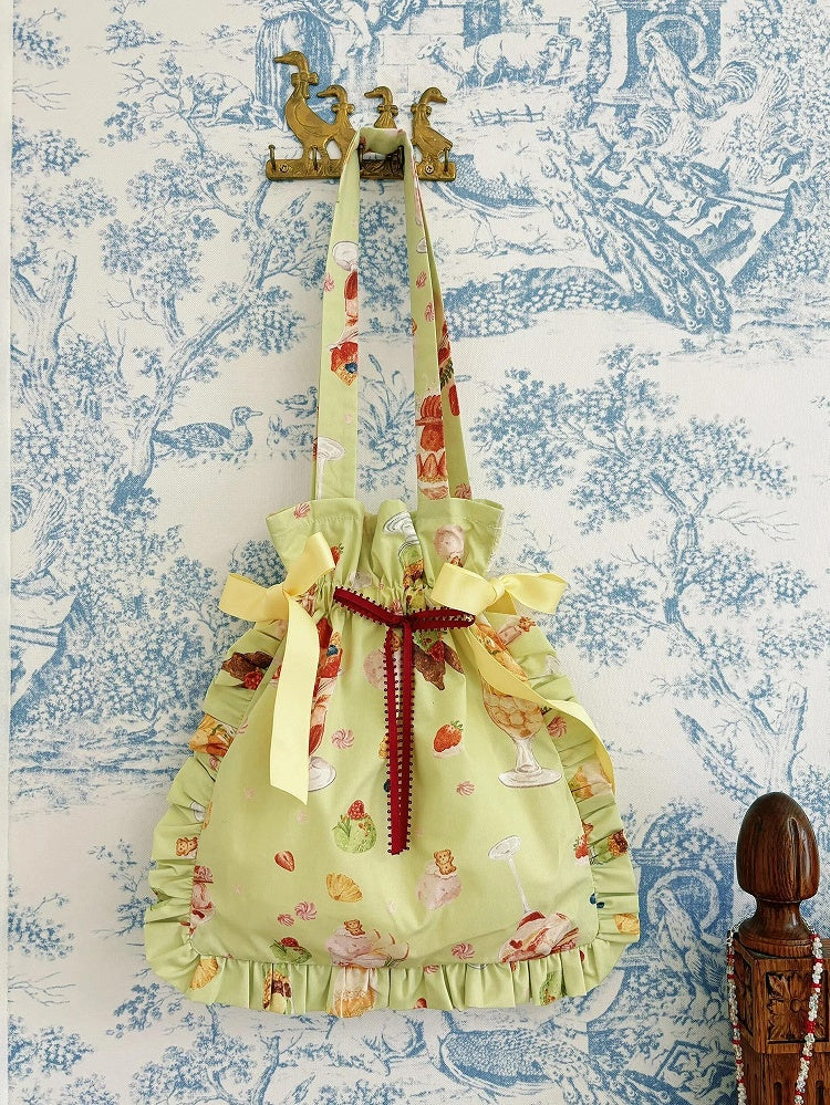 グリーンクリームバッグプリント / ハンドデザート