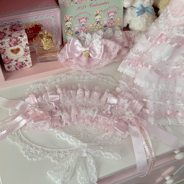 Design Ruffled Hairband Pink/PinkBlue Floral Details Bowknot