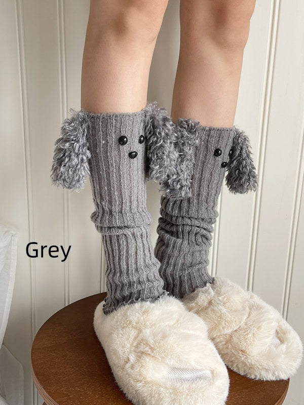 グレーのかわいい子犬の形をしたニット漫画レッグウォーマー