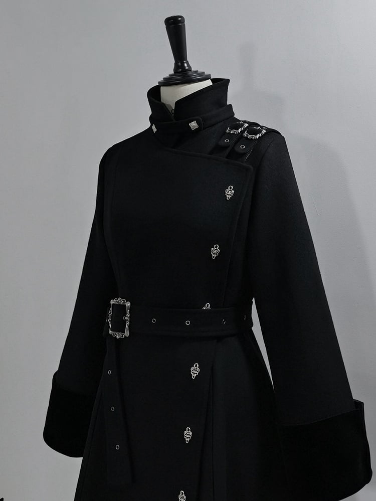High Neck Coat Ouji Woolen Lolita Collar Stand Black
