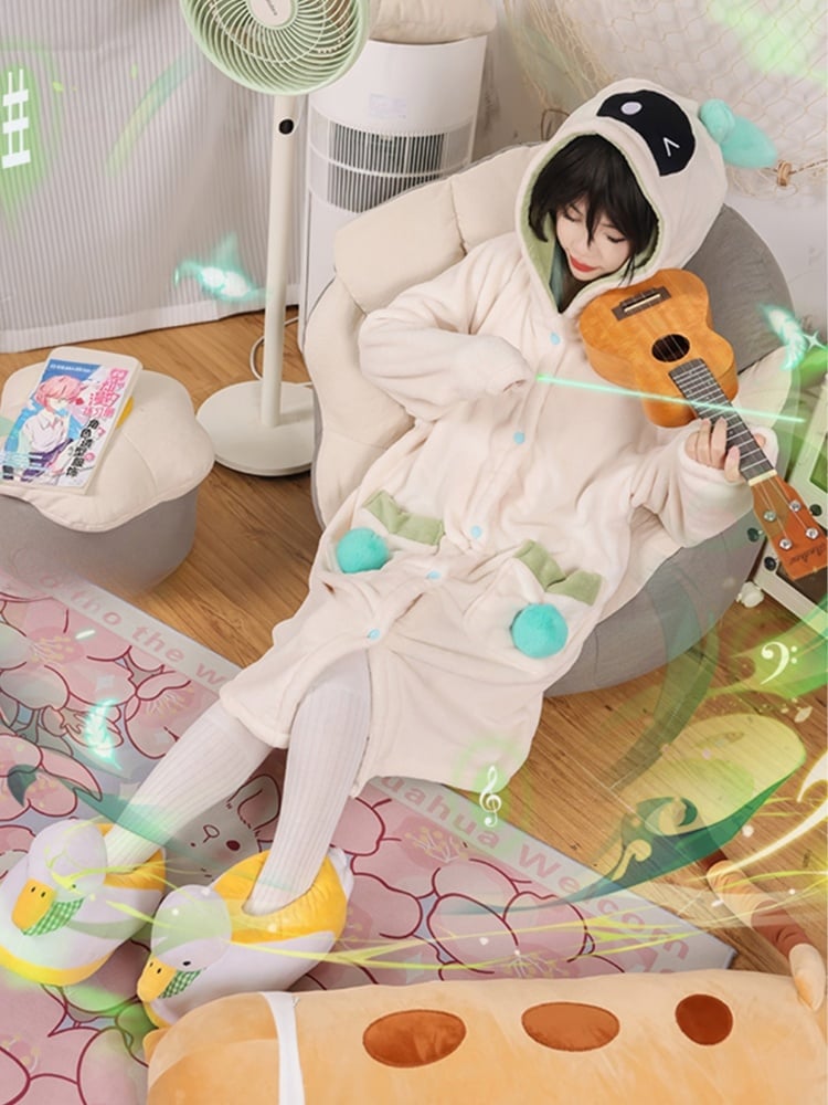 ベンティ風ベージュプラッシュロングフード付きパジャマ