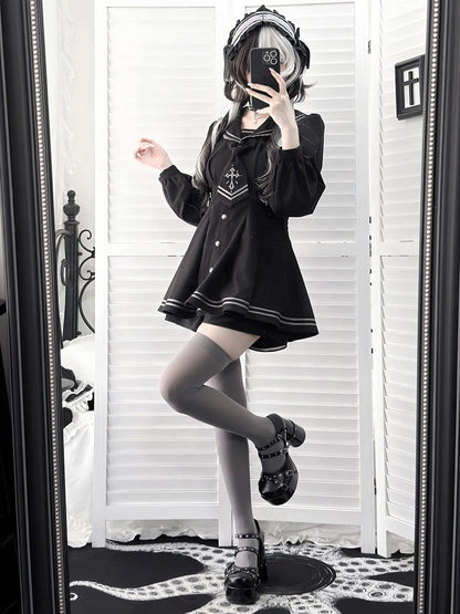 Sailor Collar Dress Set with Shorts and Tie - Ekomi