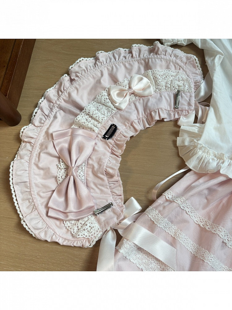 Pink & Black Bow Lace Bonnet with Ruffle Details - Hana Studio