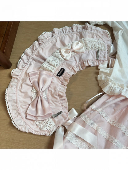 Pink & Black Bow Lace Bonnet with Ruffle Details - Hana Studio