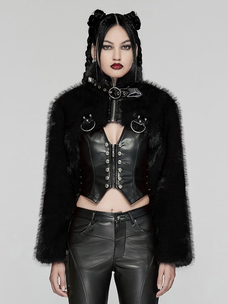 Black Punk Personalized Short Fur Jacket