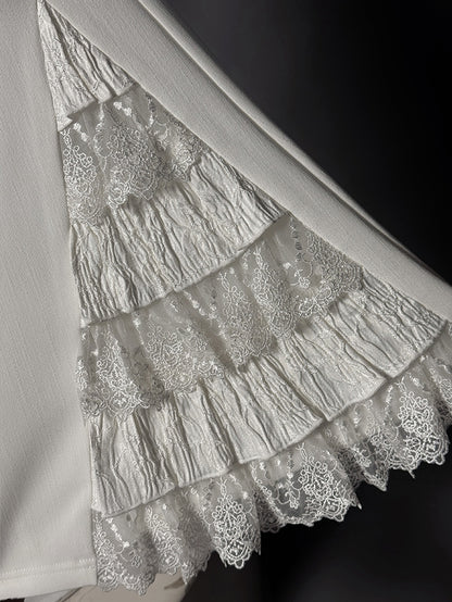 レースパッチフレアカフスパンツホワイトティアード