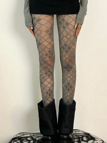Y2K Pattern Gray Tights Diamond