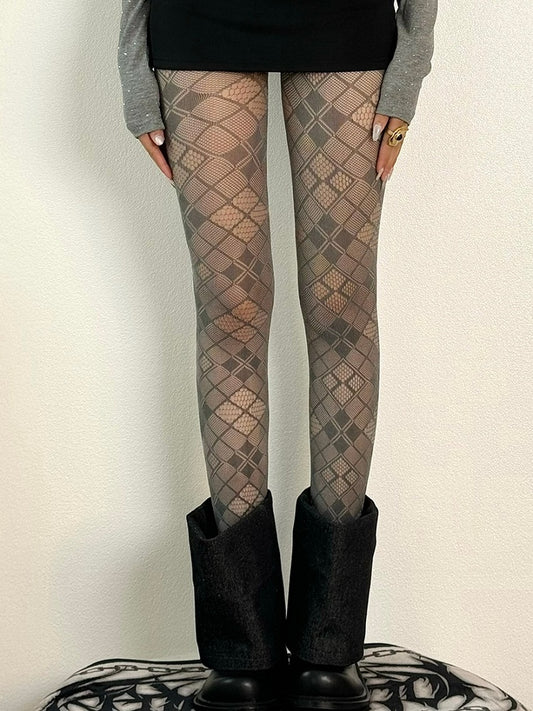 Y2K Pattern Gray Tights Diamond