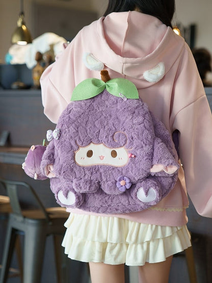 Purple Cute Lamb Plush Flap Backpack Bag Middle/Large Size