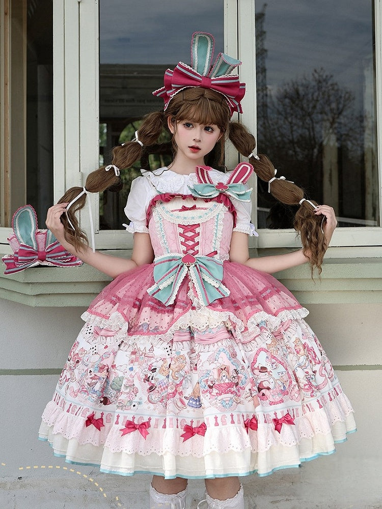 Pink & Green Bunny Ear Sweet Lolita Bow KC - Mewroco