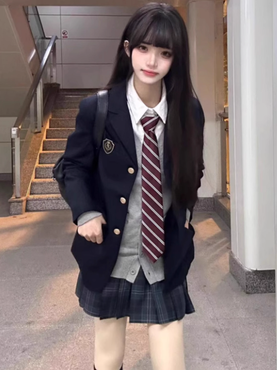 Pattern Uniform Plaid Pleated JK 39CM Skirt Blue