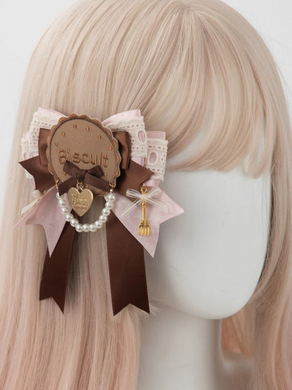 Party Sweet Bowknot Brown Style Biscuit Lolita Pink Hairclip/Brooch Tea Options 2