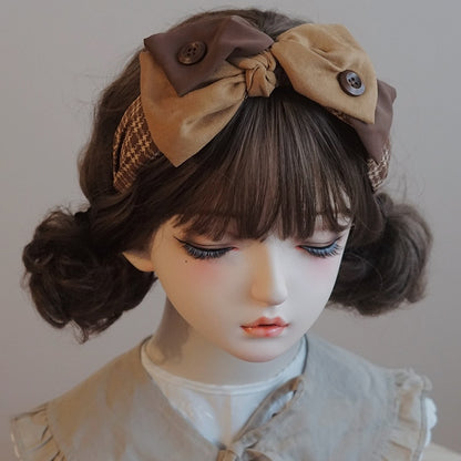 ブラウンKC装飾ボタンリボンイエローとビッグ