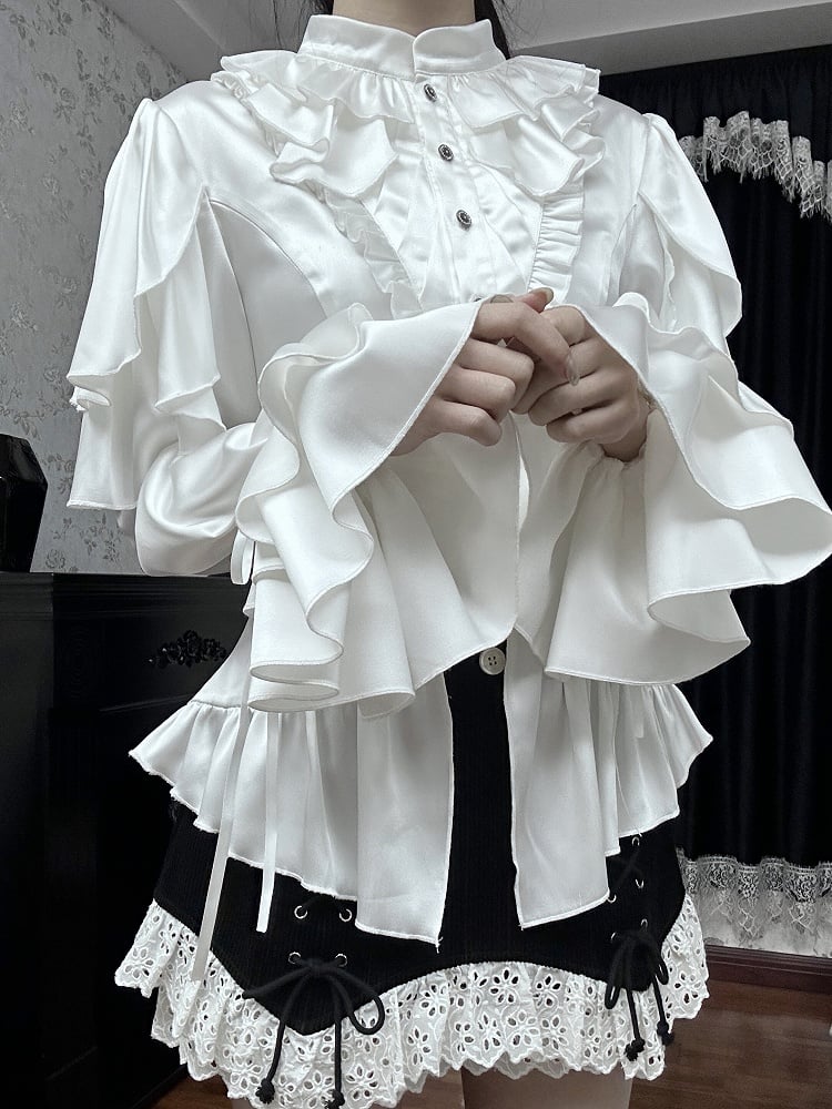 Ruffle Aristocrat White Shoulder with Lolita Cascading Blouse Ouji Panels