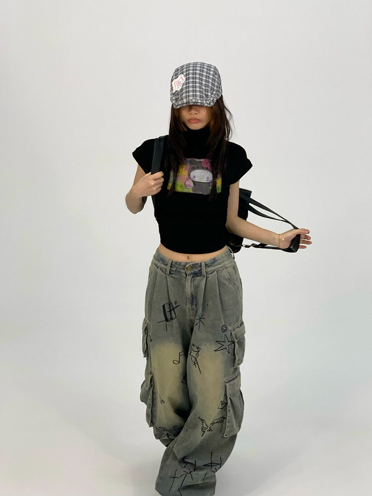 Y2K Graffiti Low for Denim Women Jeans Waist