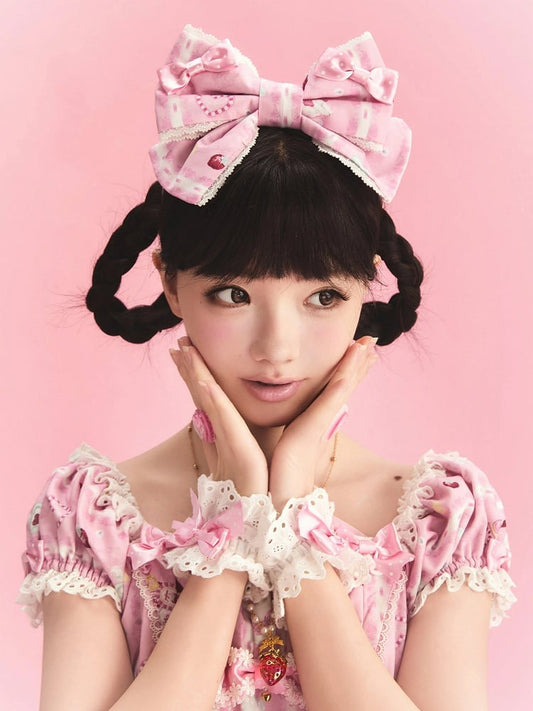 Rose / Cream / Crimson Lolita Bow Headband - Pastry Chef