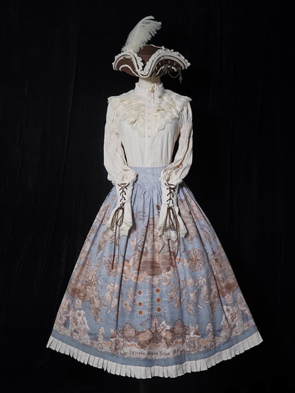 Taillen-Piratenschiff-Gürteldruck Lolita Blue Rock Korsett