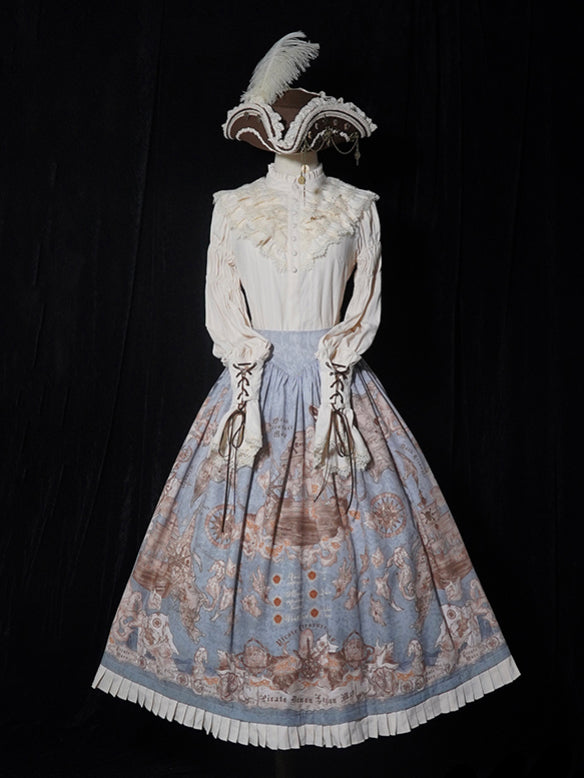 Lolita Print Corset Waist Pirate Belt Ship Blue Skirt