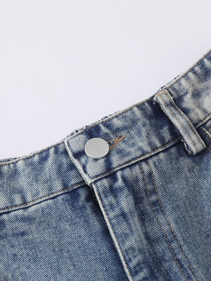 Blue Cropped Denim Jeans with Teddy and Graffiti - Languid Park