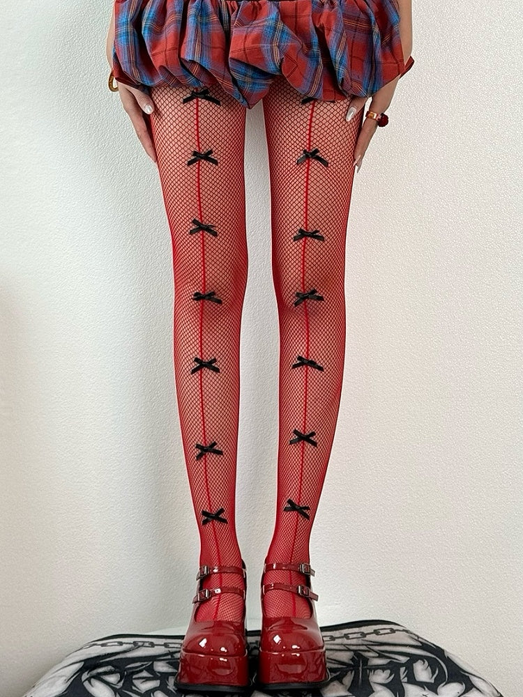 Details Fashion Blue/Black/Red/White Bowknot Tights Gyaru